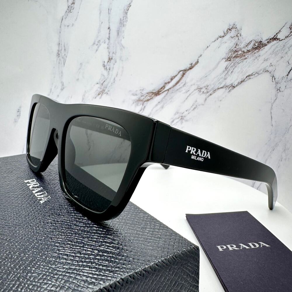 NEW PRADA Sunglasses Black Square Rectangle 54mm w/ Box & Case PRADA - Picture 4 of 16